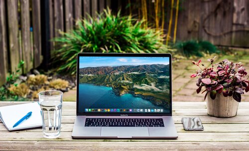 A virtual assistant's working space outside in their garden